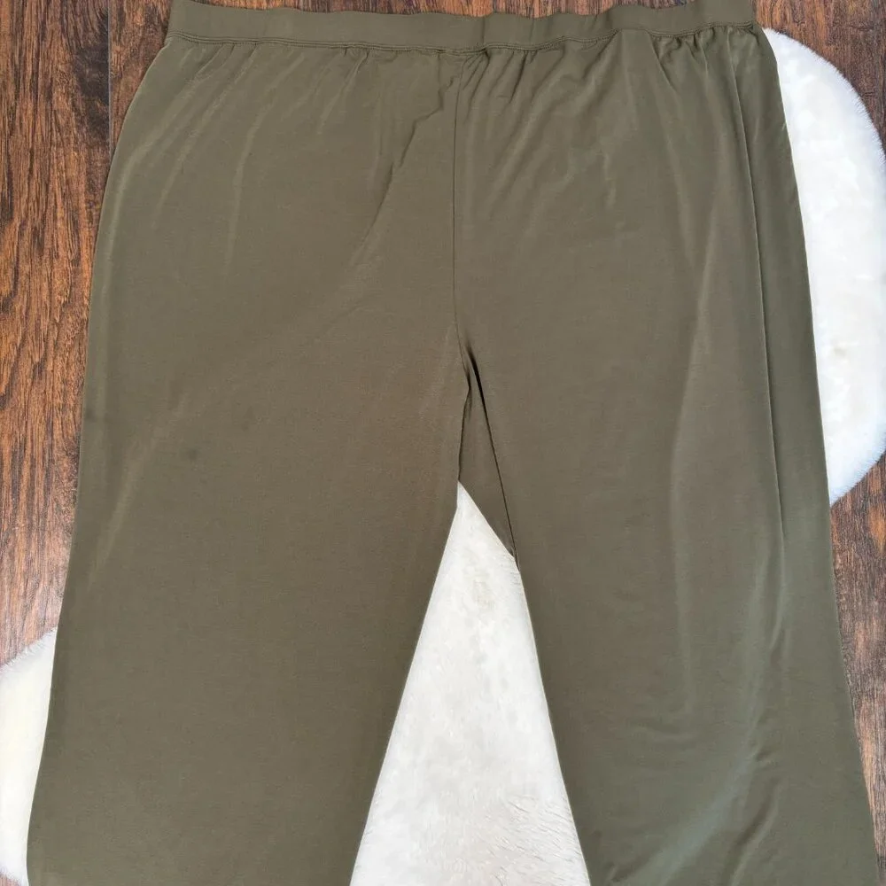 Susan Graver Pull-On Pants 3XT Olive Green Straight Leg Elastic Waist Stretch - Picture 5 of 11